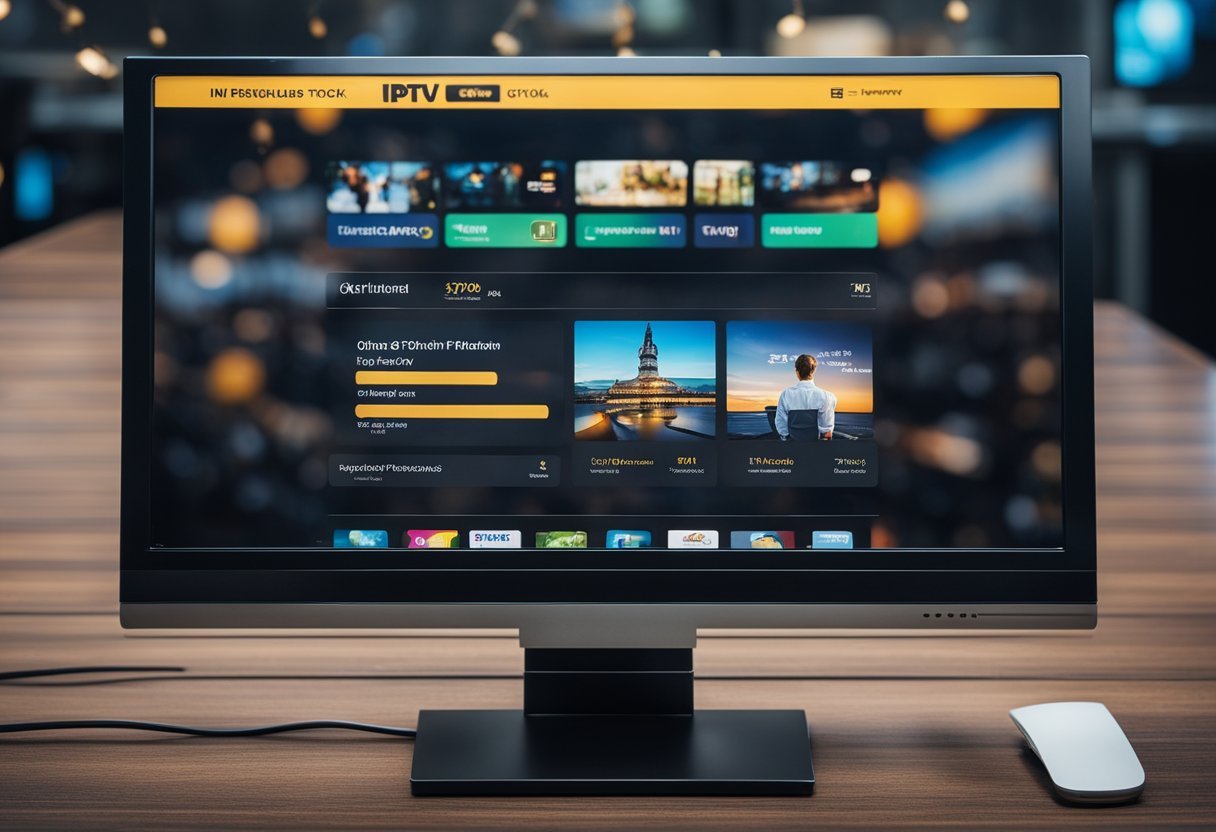 Ein Computerbildschirm, auf dem eine IPTV-Onlineplattform mit einer eleganten und modernen Benutzeroberfläche angezeigt wird
